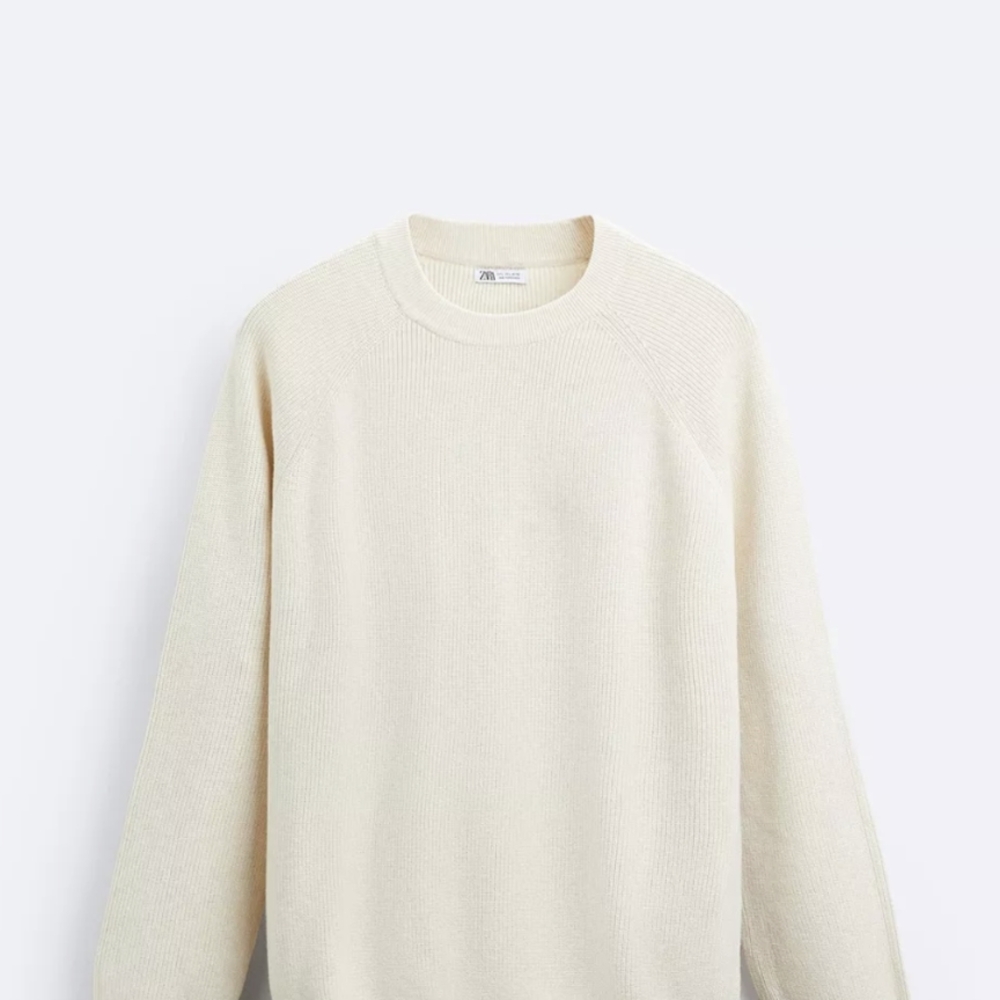 Zara Purl Knit Cream Sweater In Size Medium